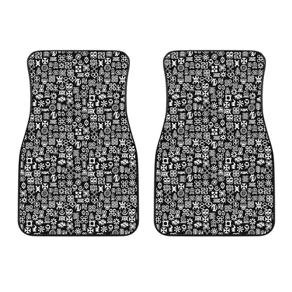 White And Black Adinkra Symbols Print Front Car Floor Mats
