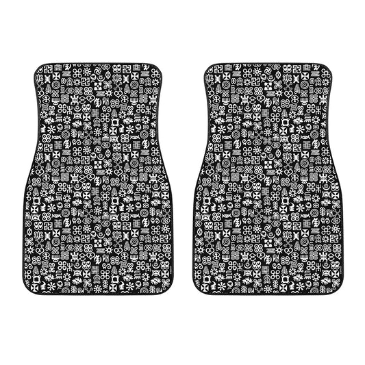 White And Black Adinkra Symbols Print Front Car Floor Mats