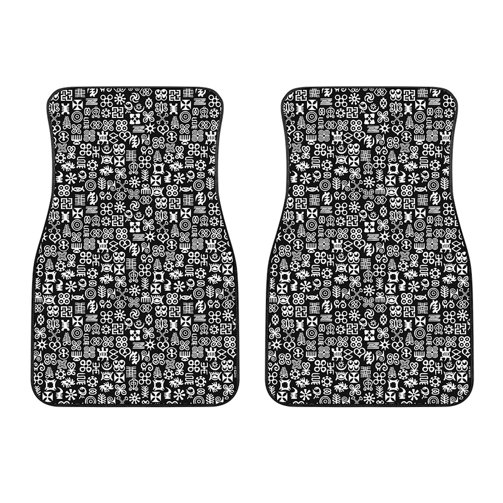 White And Black Adinkra Symbols Print Front Car Floor Mats