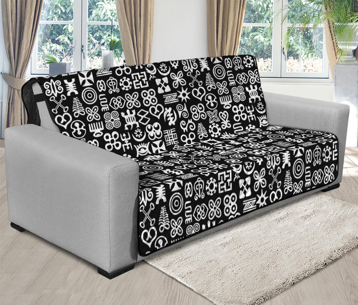 White And Black Adinkra Symbols Print Futon Protector