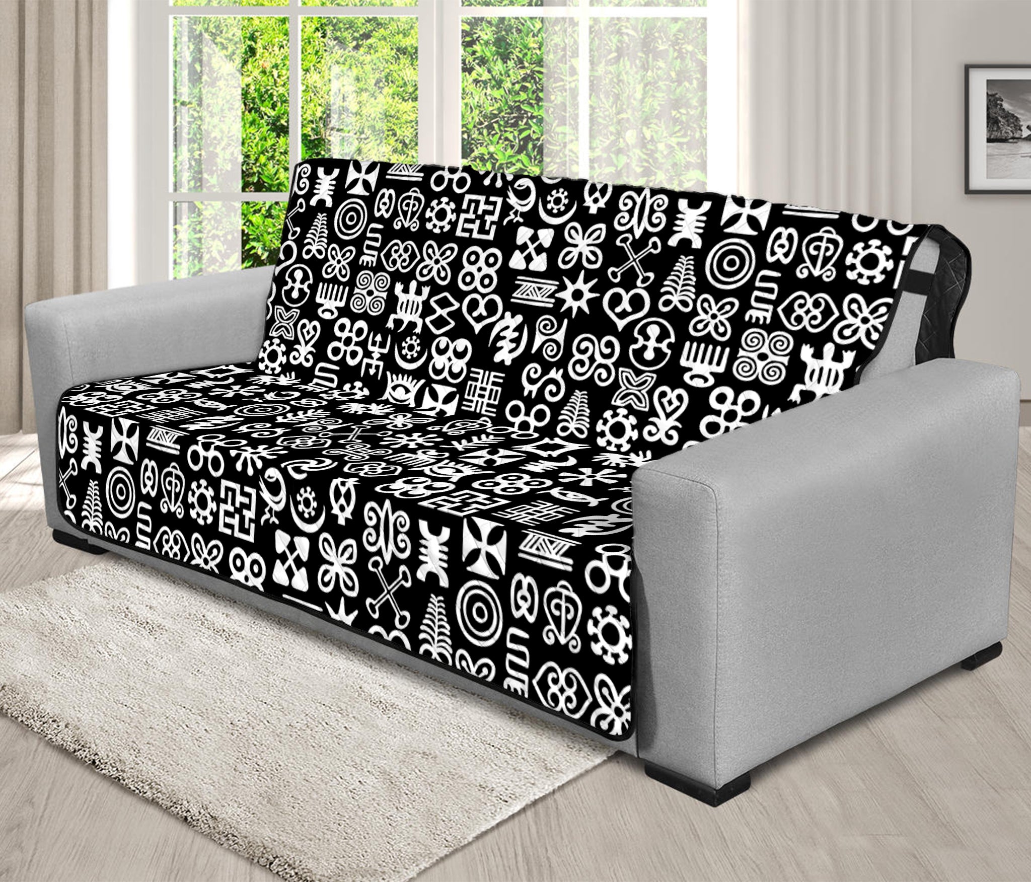 White And Black Adinkra Symbols Print Futon Protector