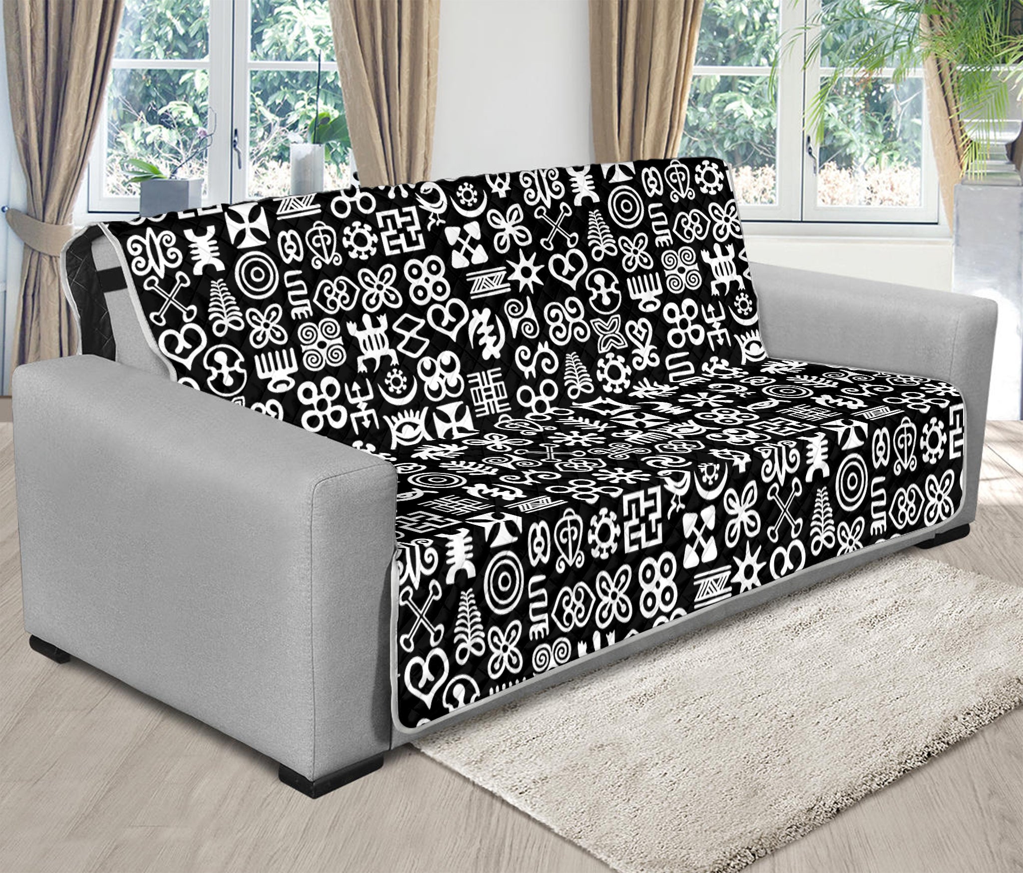 White And Black Adinkra Symbols Print Futon Protector