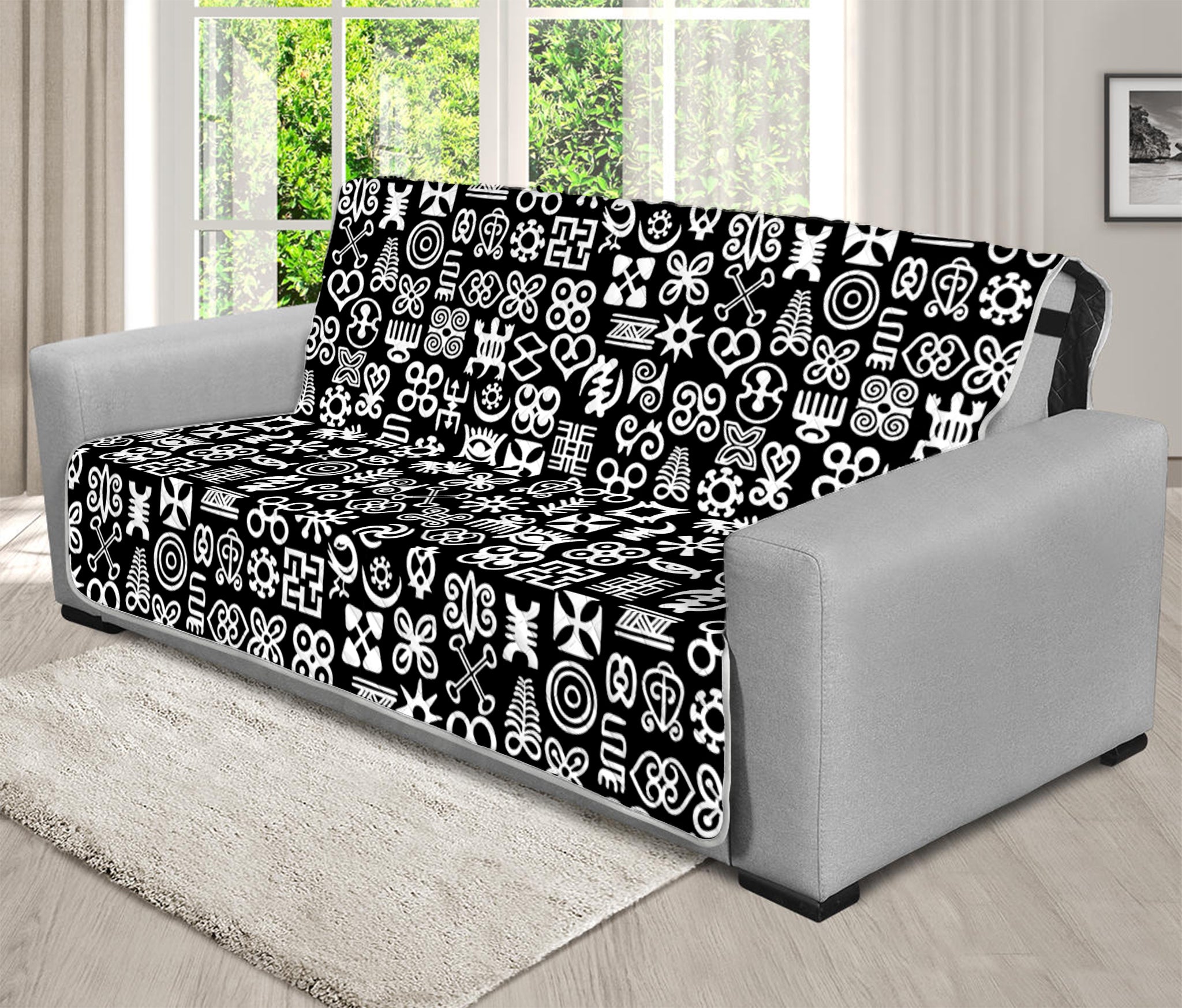 White And Black Adinkra Symbols Print Futon Protector