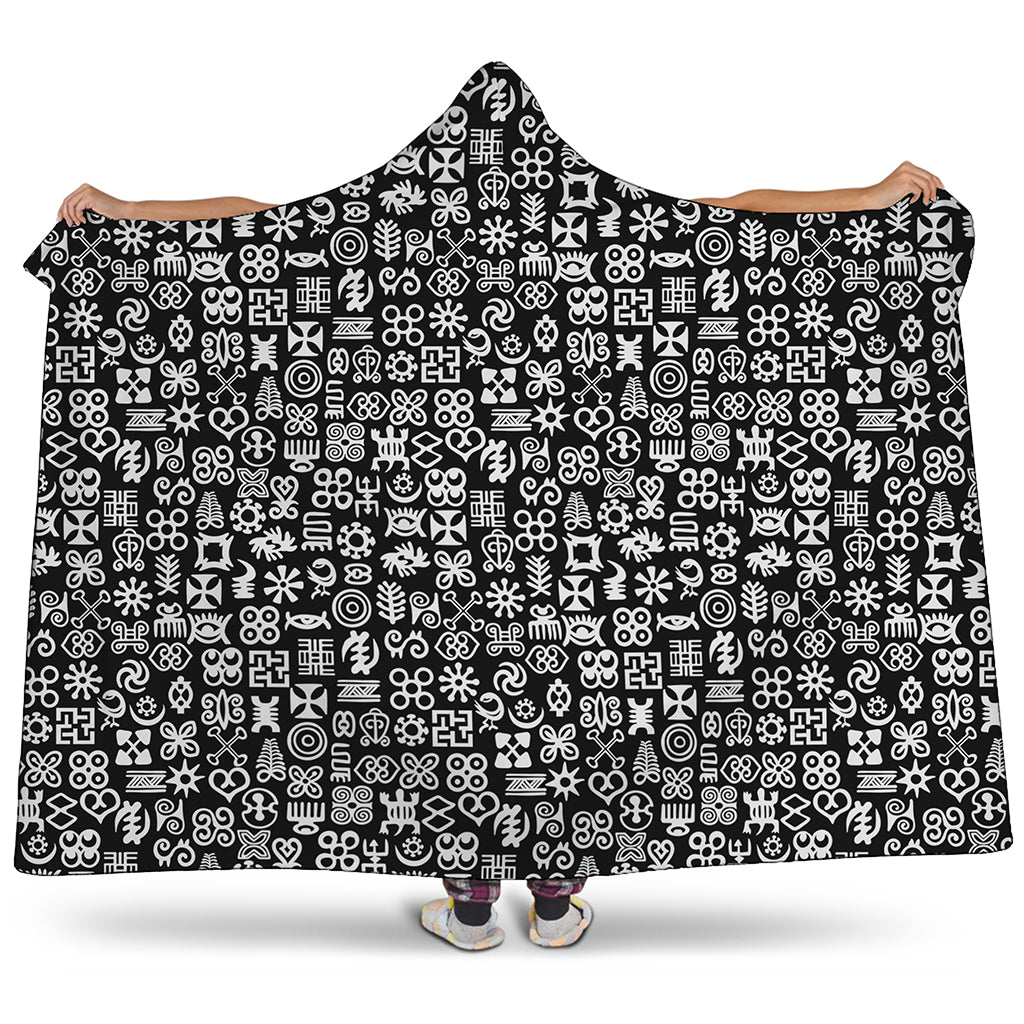 White And Black Adinkra Symbols Print Hooded Blanket