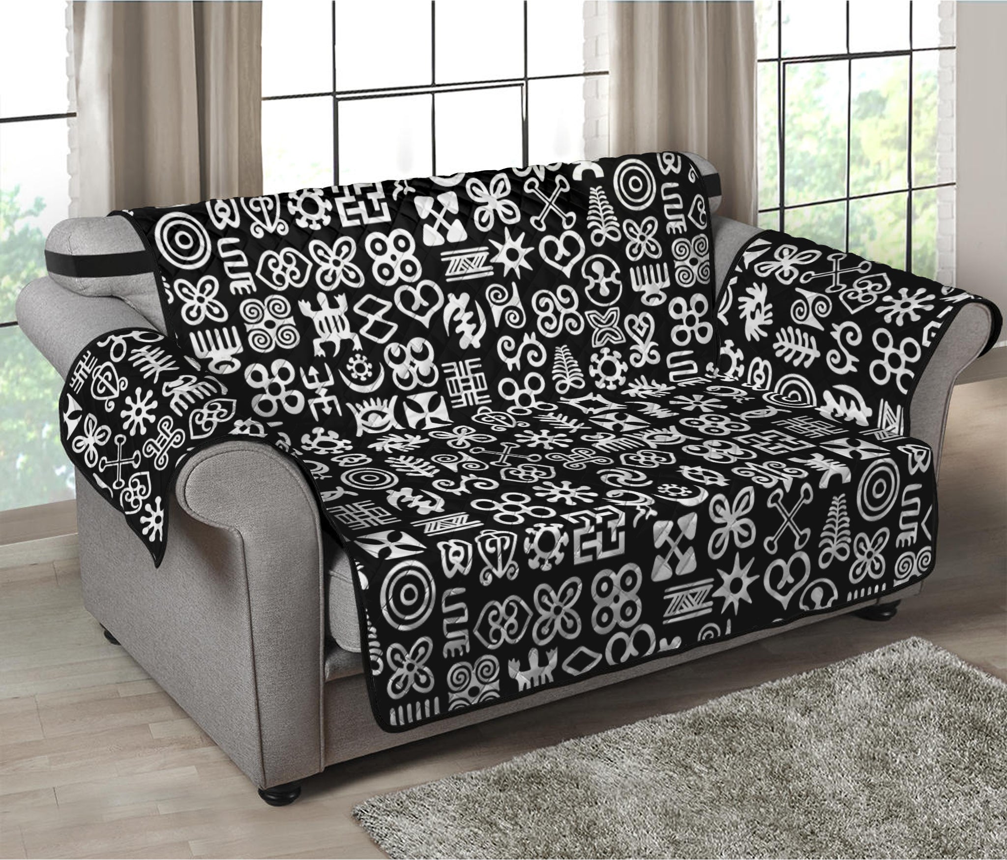 White And Black Adinkra Symbols Print Loveseat Protector