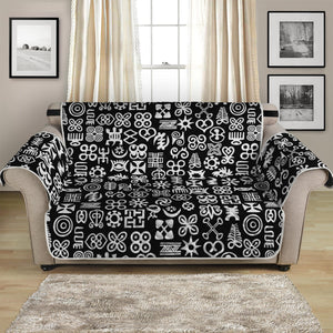 White And Black Adinkra Symbols Print Loveseat Protector