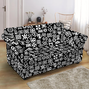 White And Black Adinkra Symbols Print Loveseat Slipcover