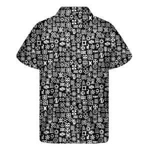 White And Black Adinkra Symbols Print Men's Short Sleeve Shirt