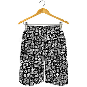 White And Black Adinkra Symbols Print Men's Shorts