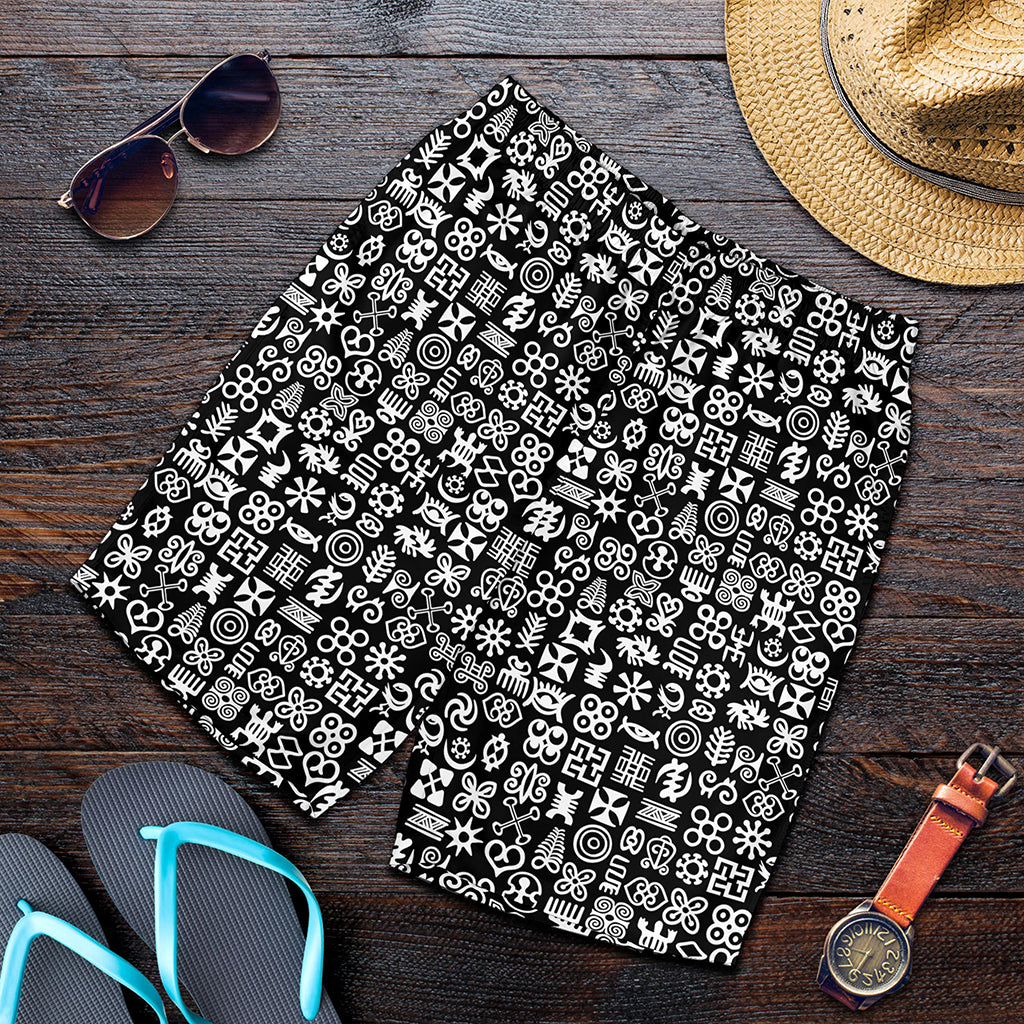 White And Black Adinkra Symbols Print Men's Shorts