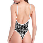 White And Black Adinkra Symbols Print One Piece High Cut Swimsuit