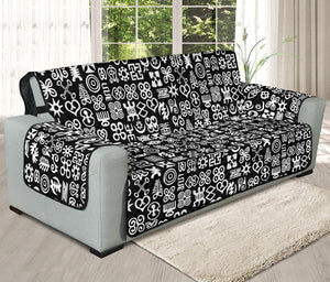 White And Black Adinkra Symbols Print Oversized Sofa Protector