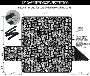 White And Black Adinkra Symbols Print Oversized Sofa Protector