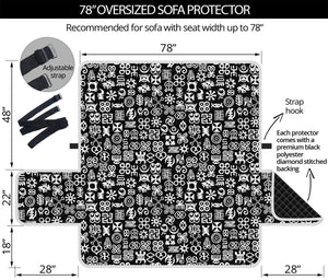 White And Black Adinkra Symbols Print Oversized Sofa Protector