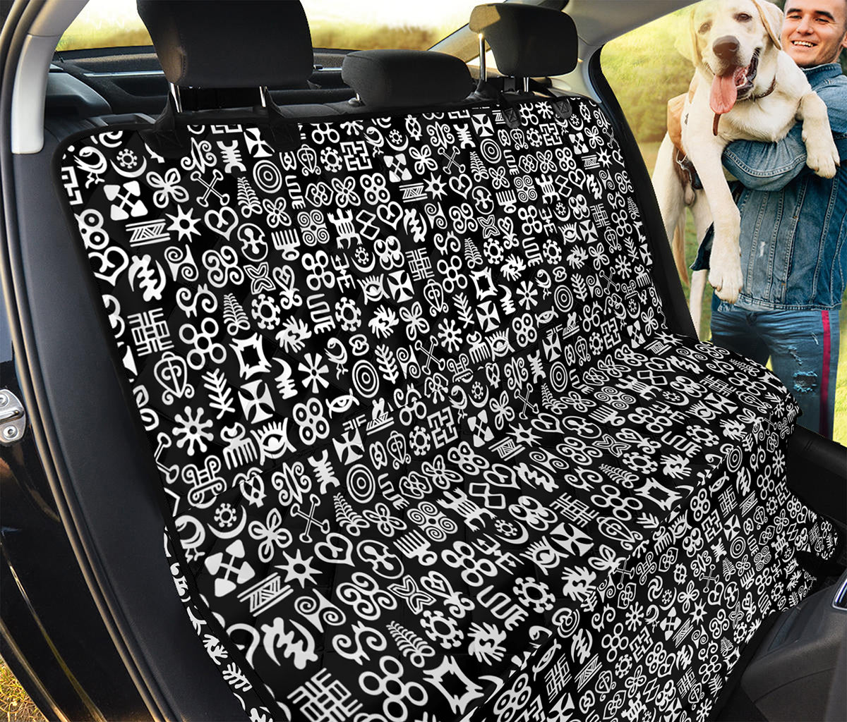 White And Black Adinkra Symbols Print Pet Car Back Seat Cover