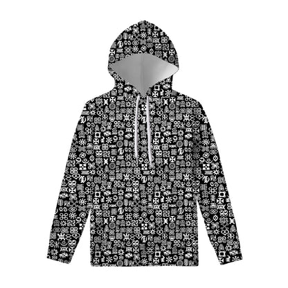 White And Black Adinkra Symbols Print Pullover Hoodie