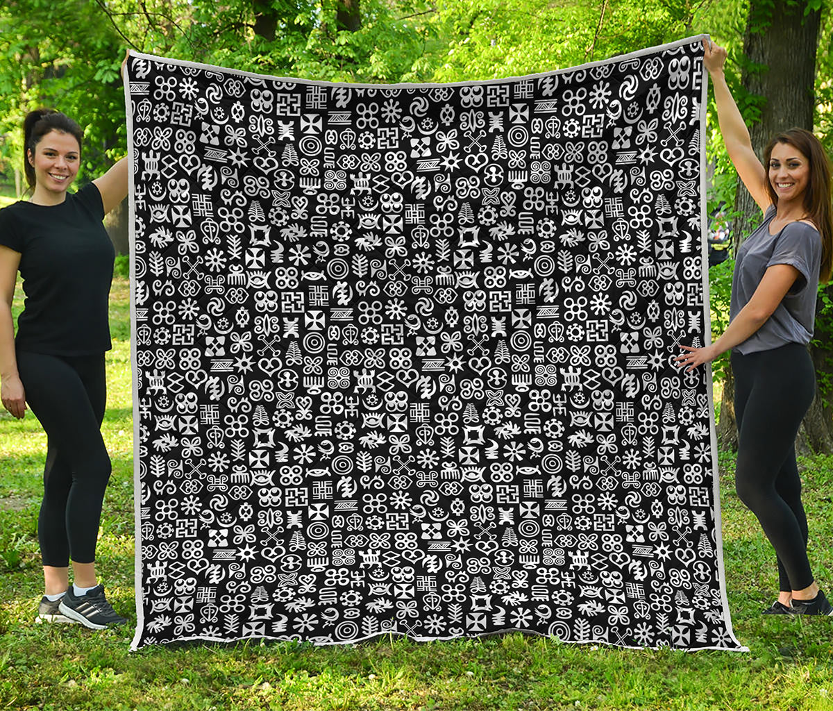 White And Black Adinkra Symbols Print Quilt