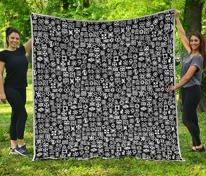 White And Black Adinkra Symbols Print Quilt