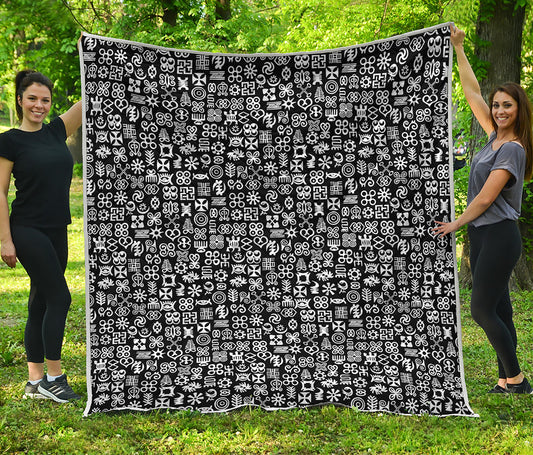 White And Black Adinkra Symbols Print Quilt