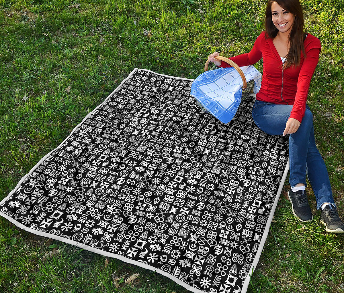 White And Black Adinkra Symbols Print Quilt