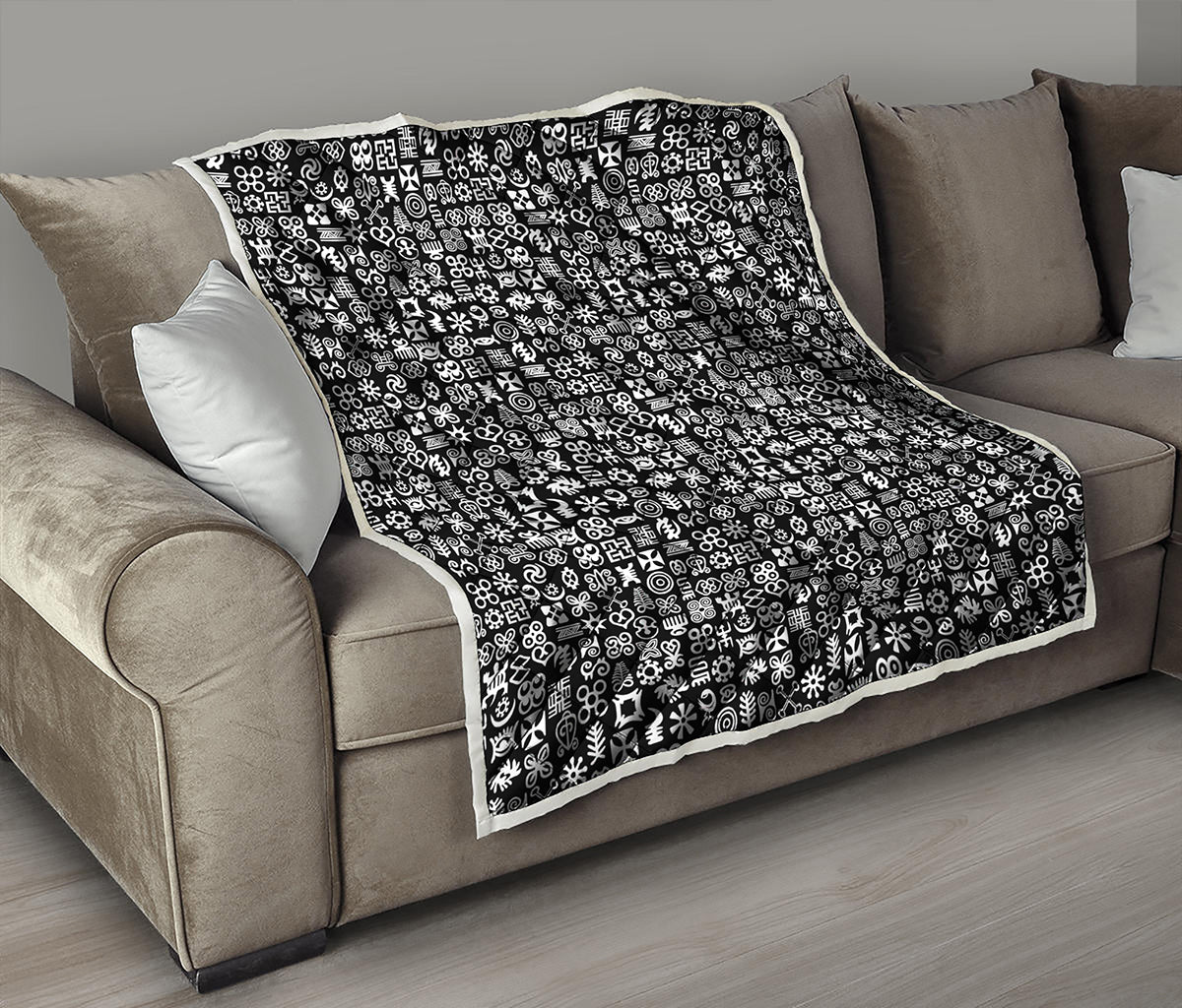White And Black Adinkra Symbols Print Quilt