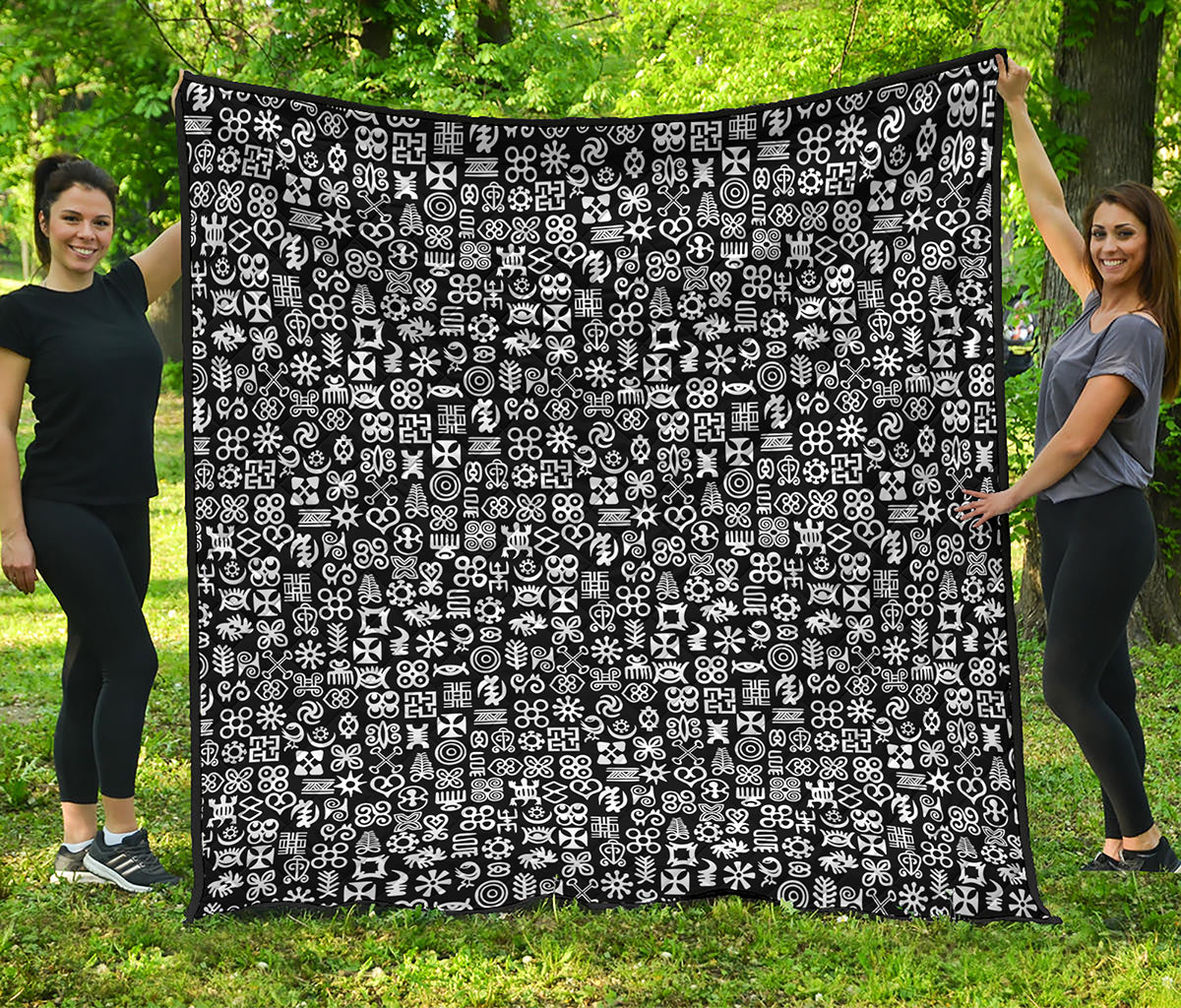 White And Black Adinkra Symbols Print Quilt