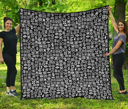 White And Black Adinkra Symbols Print Quilt