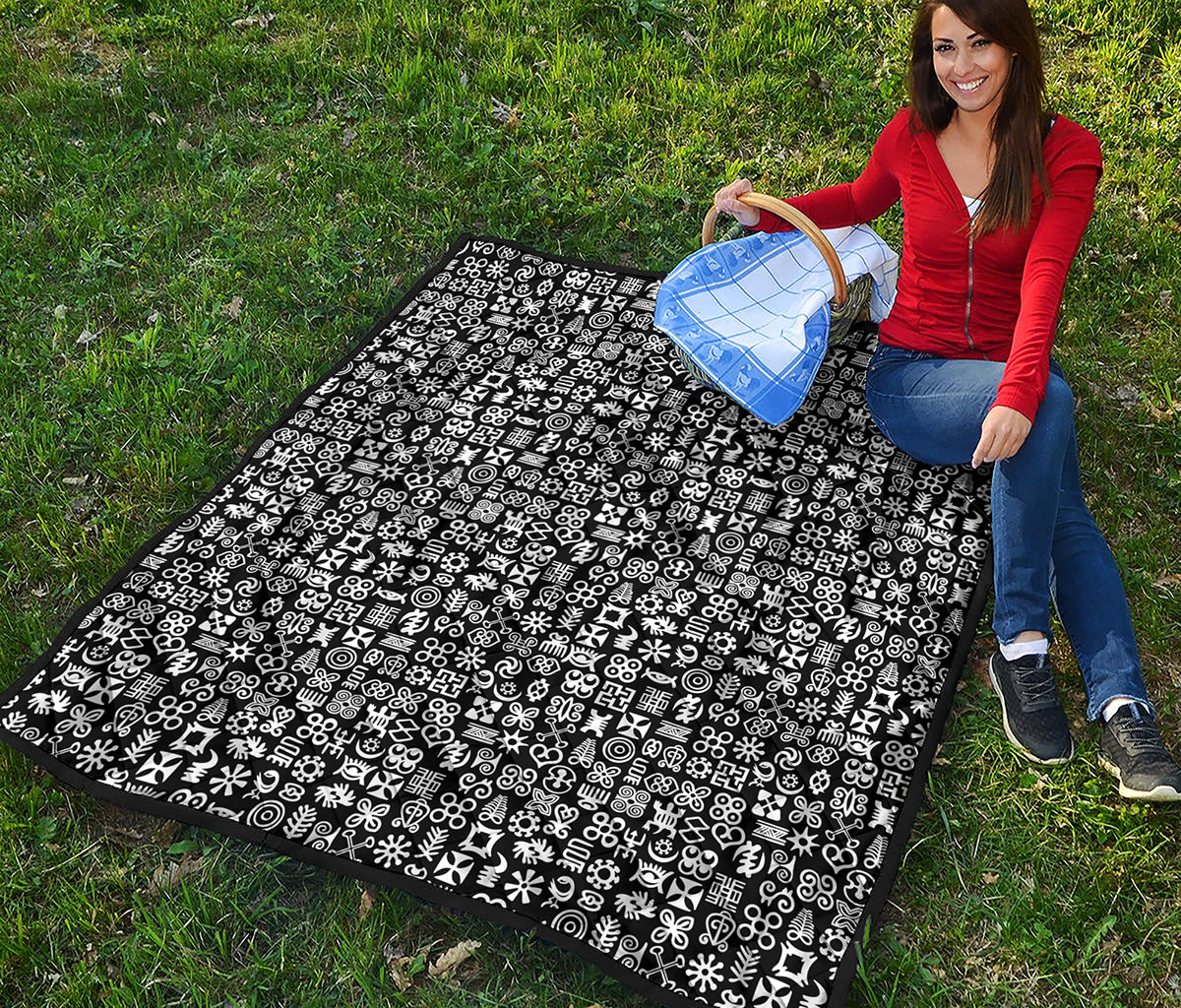 White And Black Adinkra Symbols Print Quilt