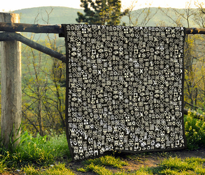 White And Black Adinkra Symbols Print Quilt