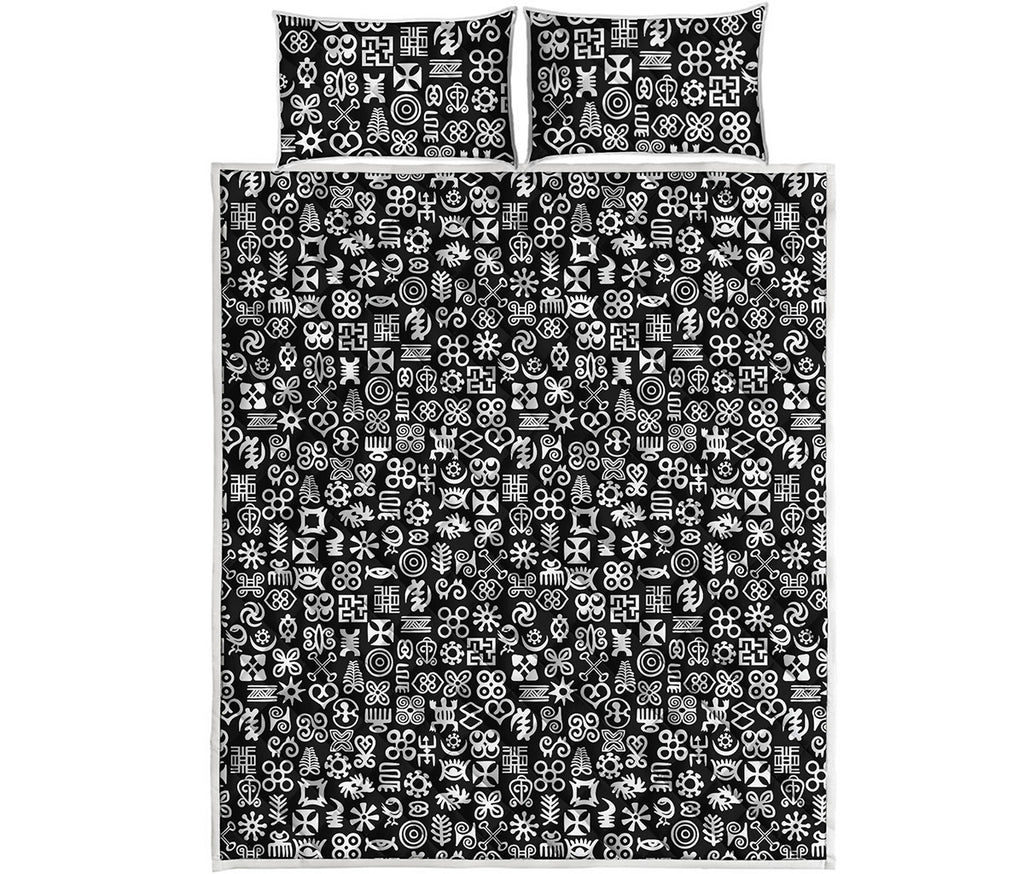 White And Black Adinkra Symbols Print Quilt Bed Set