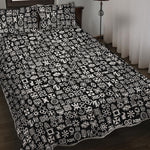 White And Black Adinkra Symbols Print Quilt Bed Set