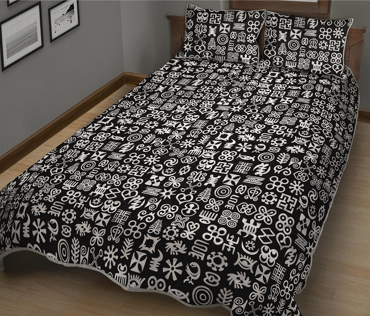 White And Black Adinkra Symbols Print Quilt Bed Set