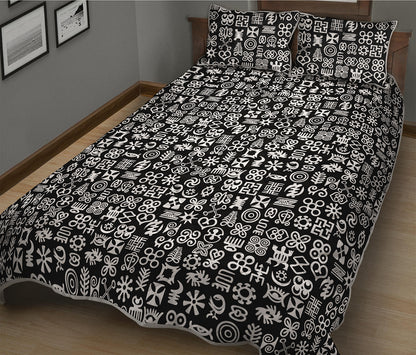 White And Black Adinkra Symbols Print Quilt Bed Set