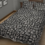 White And Black Adinkra Symbols Print Quilt Bed Set