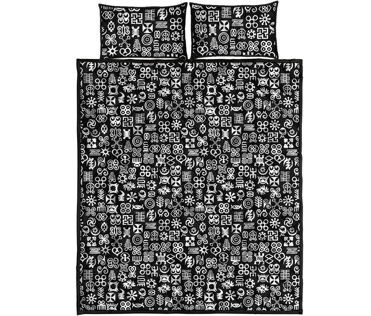 White And Black Adinkra Symbols Print Quilt Bed Set