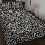 White And Black Adinkra Symbols Print Quilt Bed Set