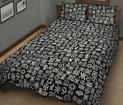 White And Black Adinkra Symbols Print Quilt Bed Set