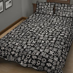 White And Black Adinkra Symbols Print Quilt Bed Set