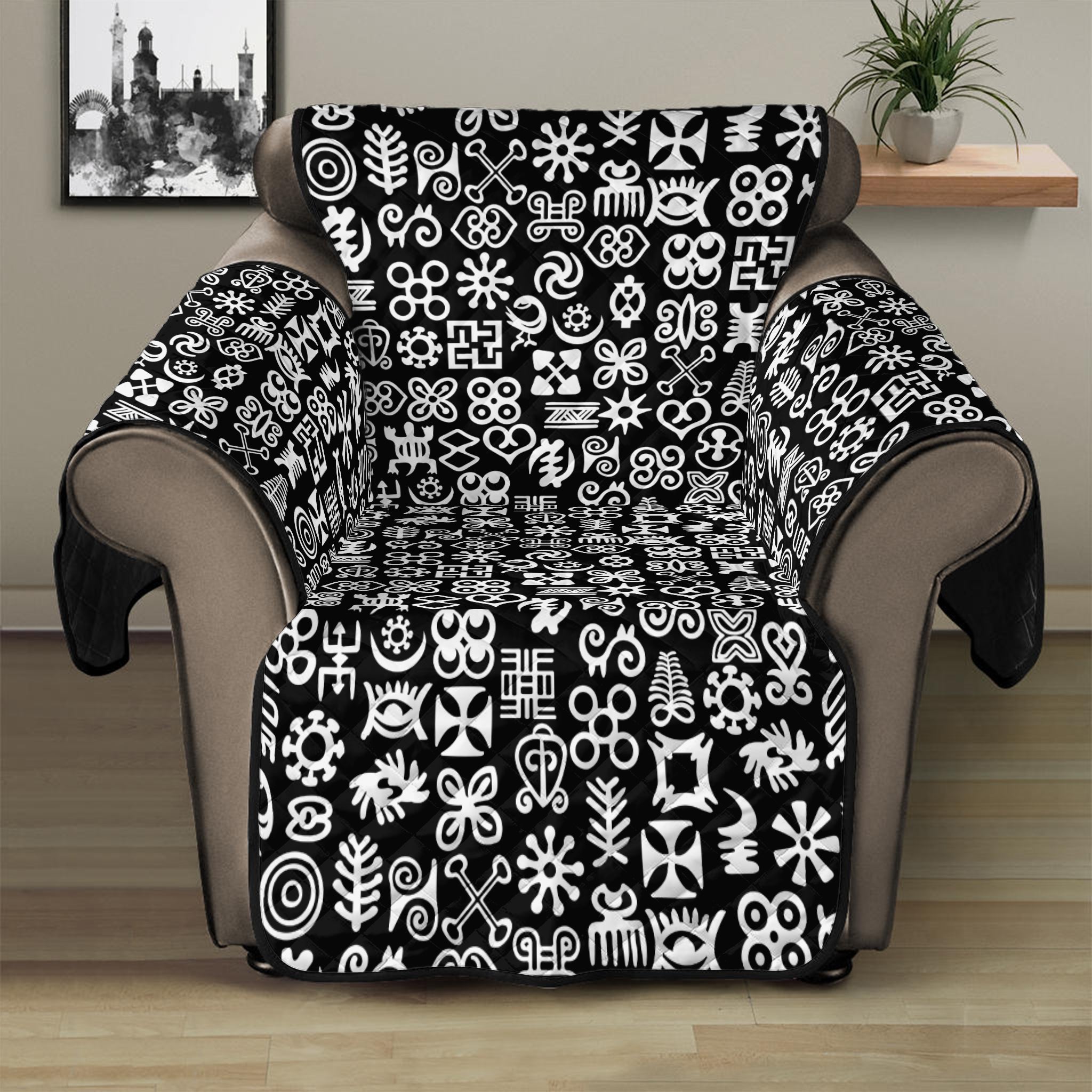 White And Black Adinkra Symbols Print Recliner Protector