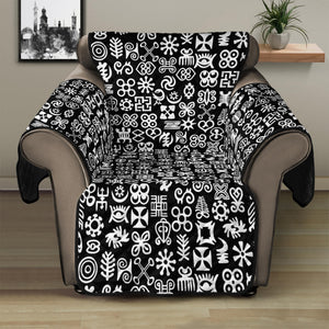 White And Black Adinkra Symbols Print Recliner Protector