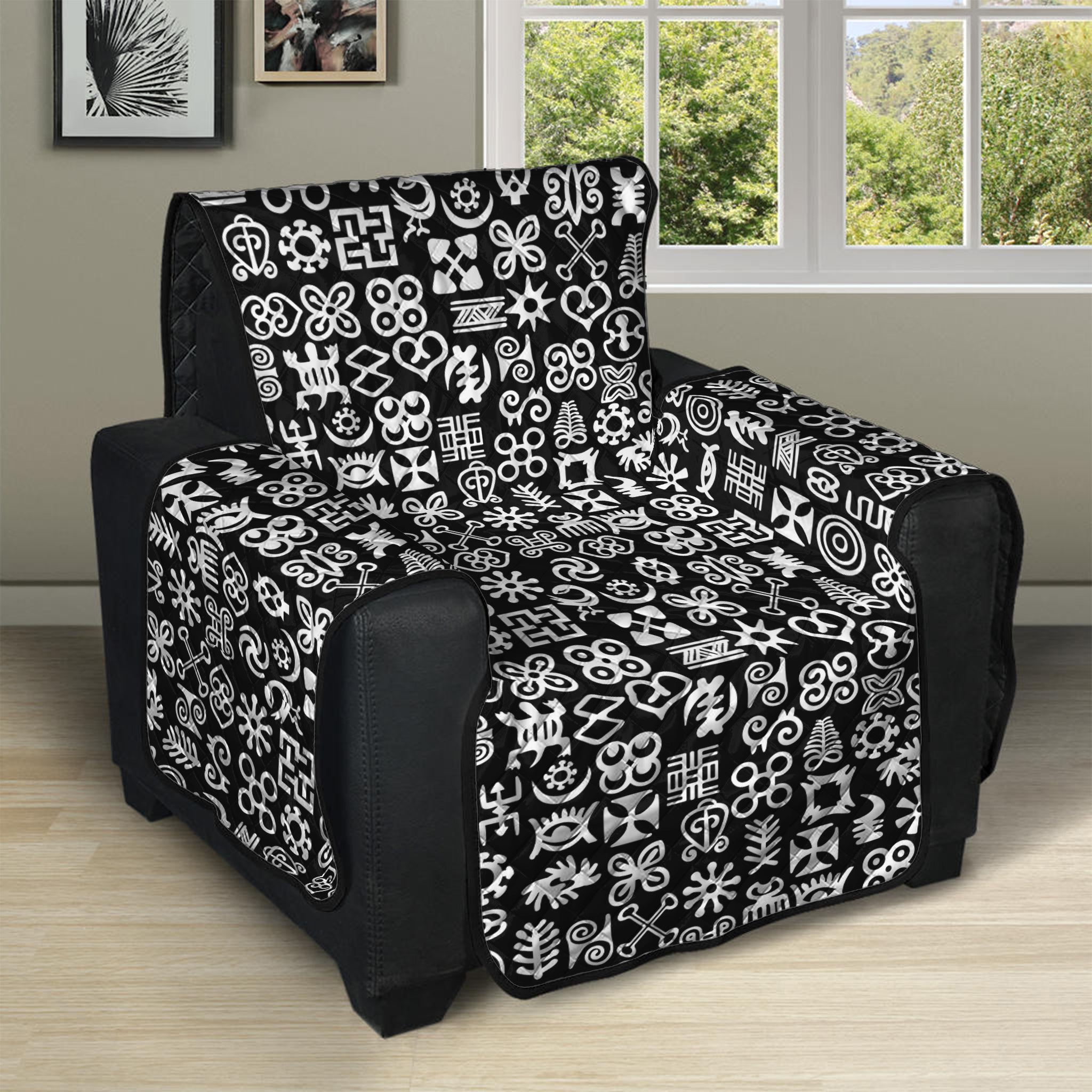 White And Black Adinkra Symbols Print Recliner Protector