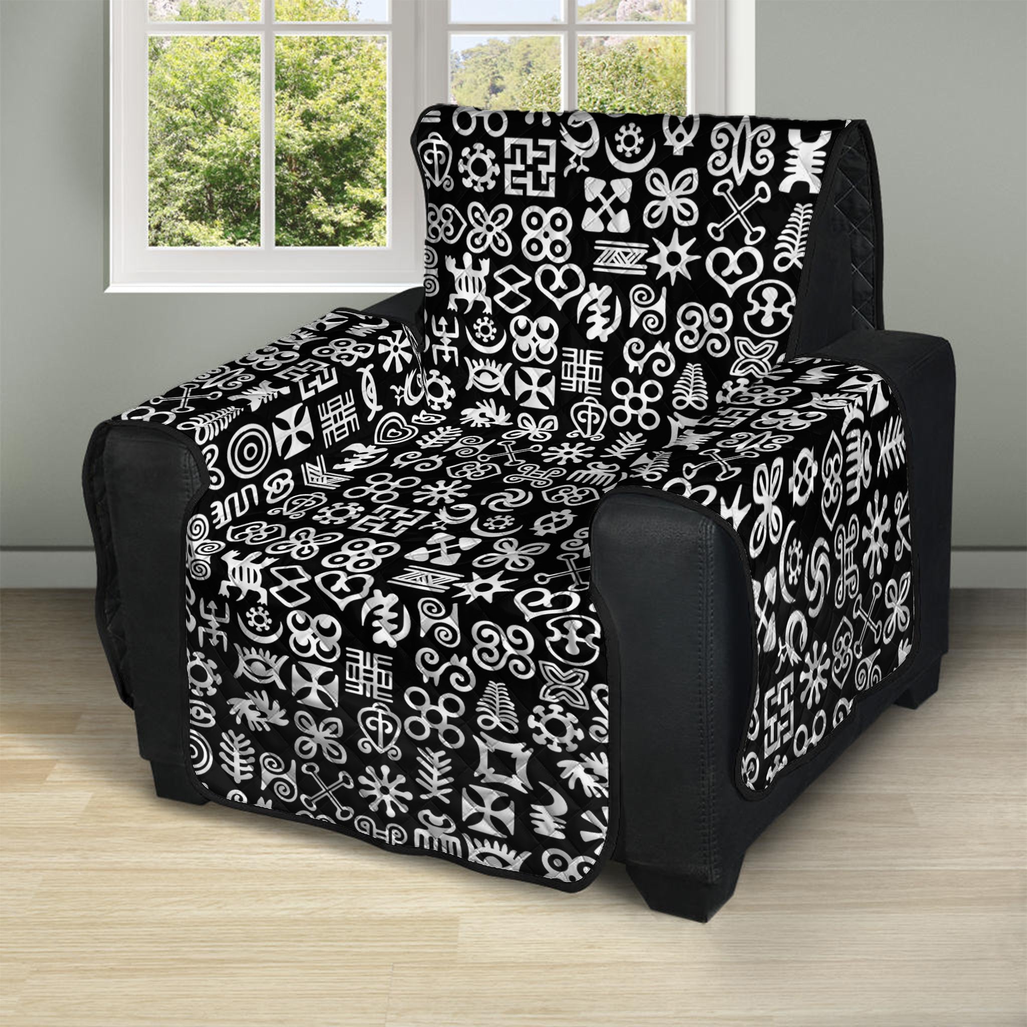 White And Black Adinkra Symbols Print Recliner Protector