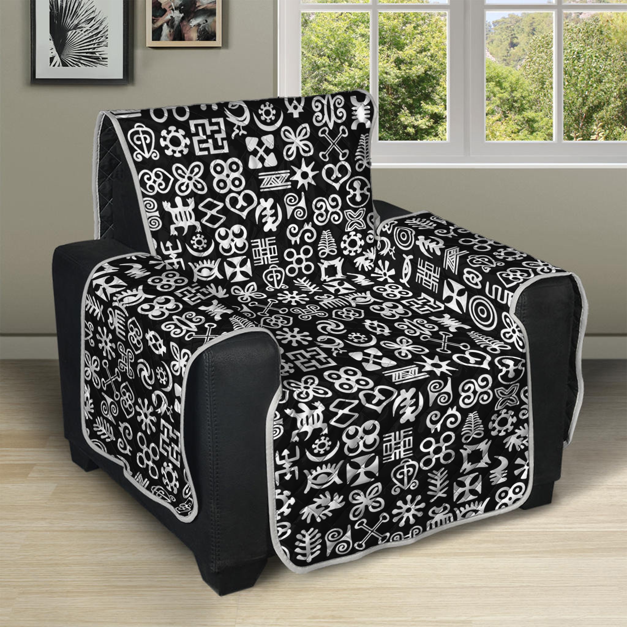 White And Black Adinkra Symbols Print Recliner Protector