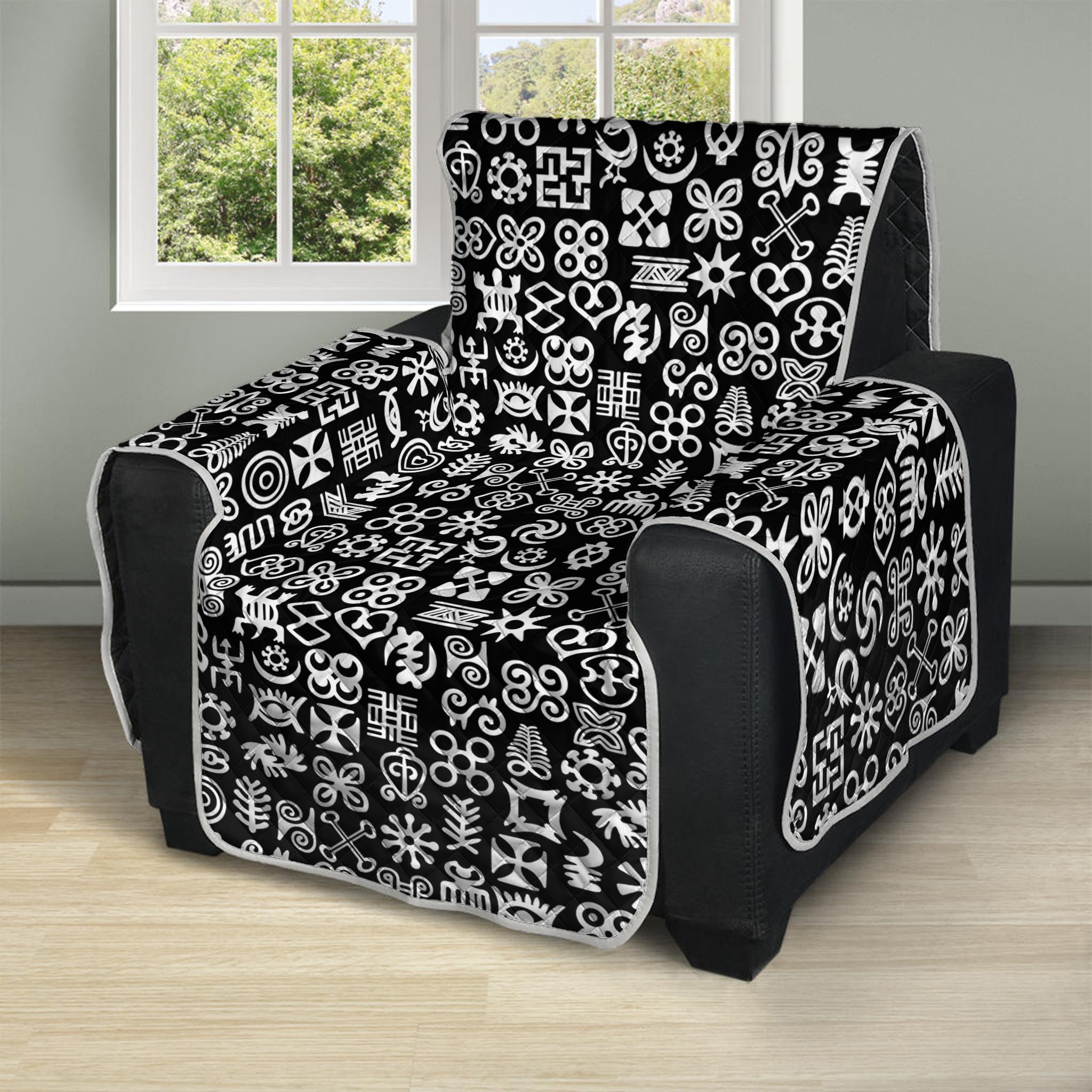 White And Black Adinkra Symbols Print Recliner Protector