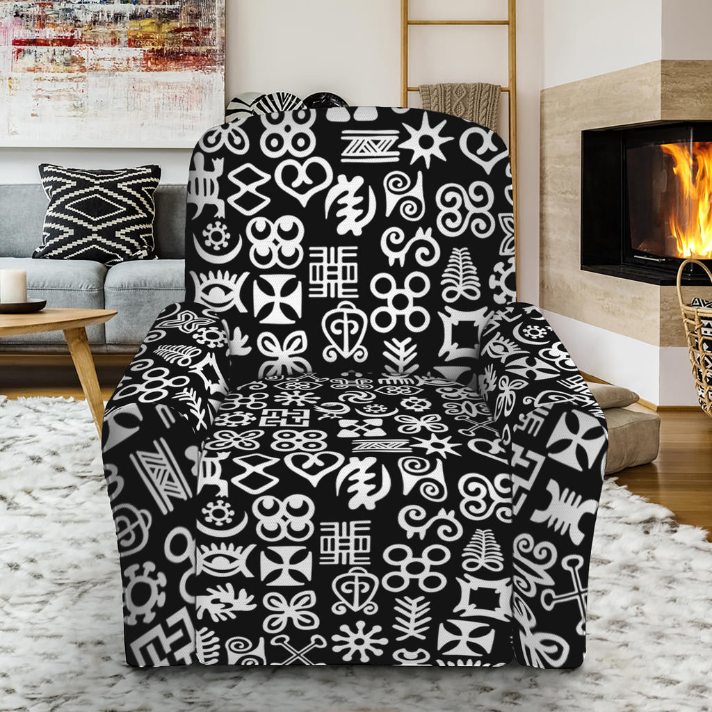 White And Black Adinkra Symbols Print Recliner Slipcover