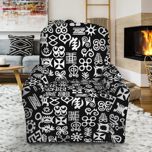 White And Black Adinkra Symbols Print Recliner Slipcover