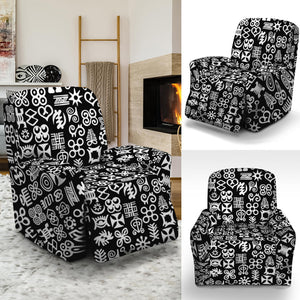 White And Black Adinkra Symbols Print Recliner Slipcover