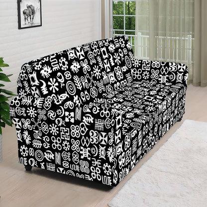 White And Black Adinkra Symbols Print Sofa Cover