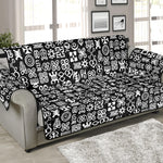 White And Black Adinkra Symbols Print Sofa Protector