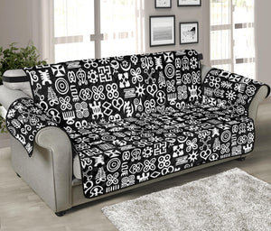 White And Black Adinkra Symbols Print Sofa Protector